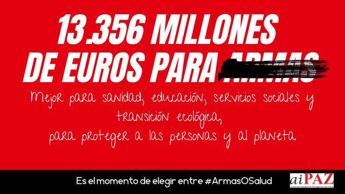 AIPAZ i les seves entitats membre demanem al Govern espanyol i al Parlament espanyol la reorientació de la despesa militar a la inversió eco-social i amb perspectiva de gènere.