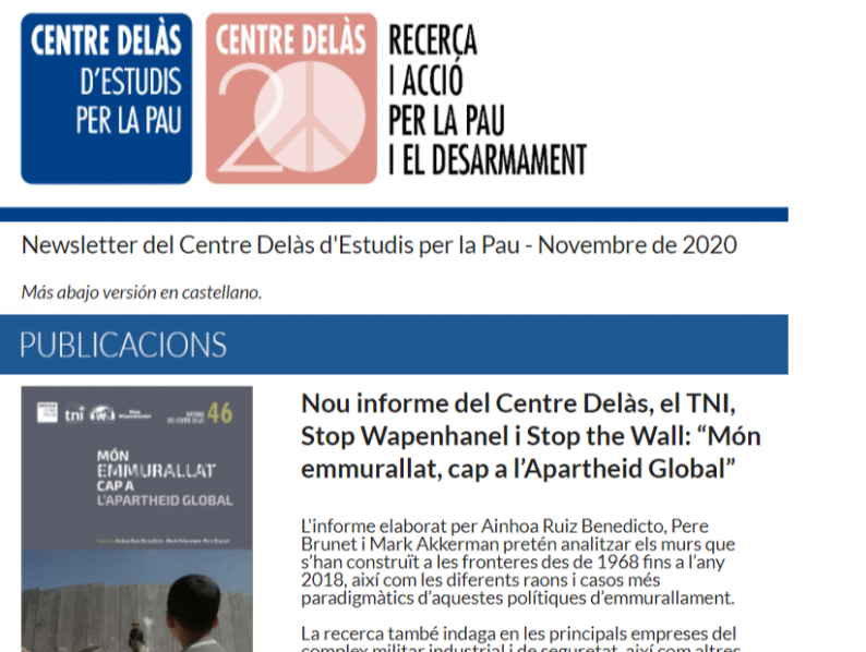 Newsletter del Centre Delàs – Noviembre 2020