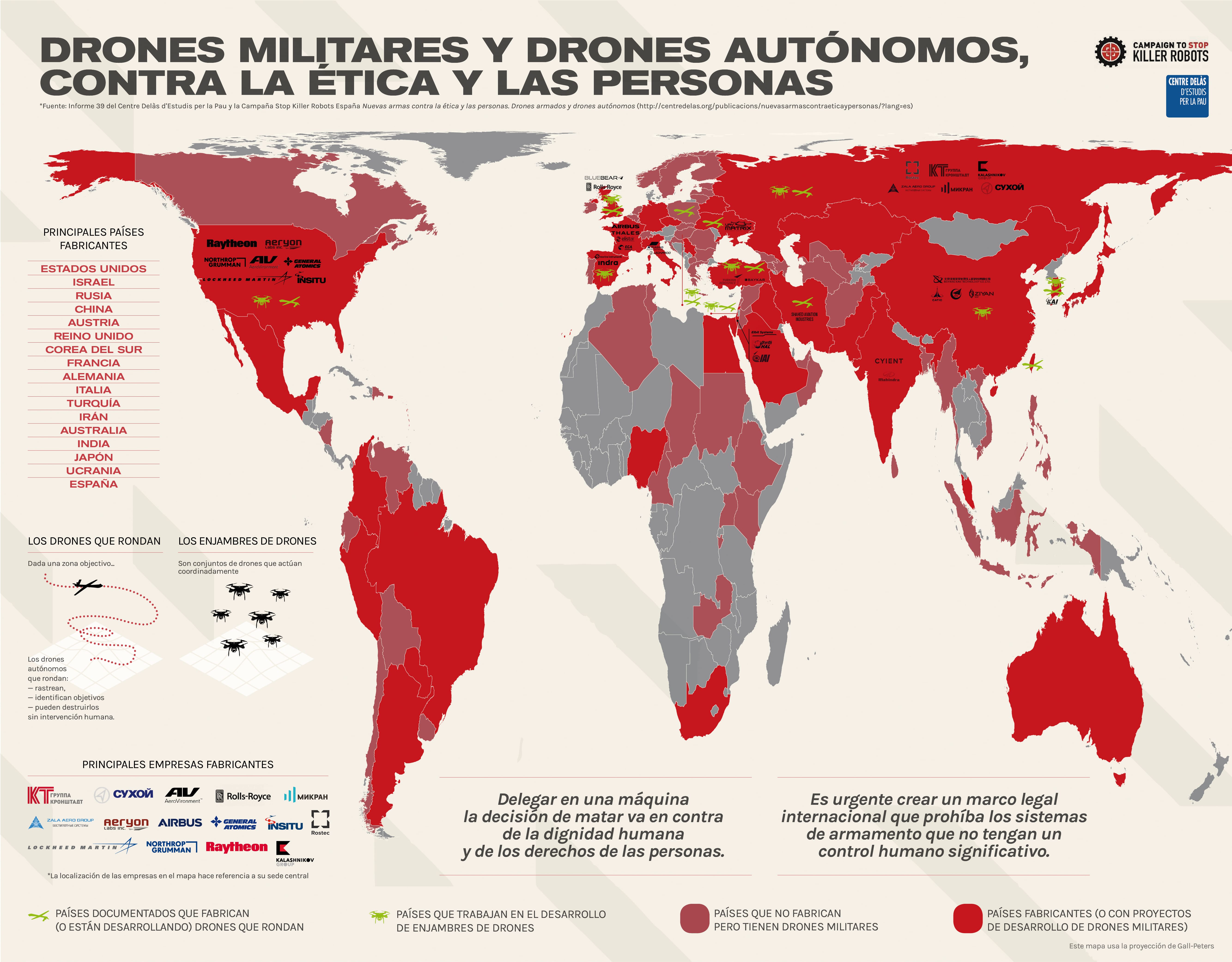 Infografía del Centre Delàs y la Campaña Stop Killer Robots: «Drones militares y drones autónomos. Contra la ética y las personas»