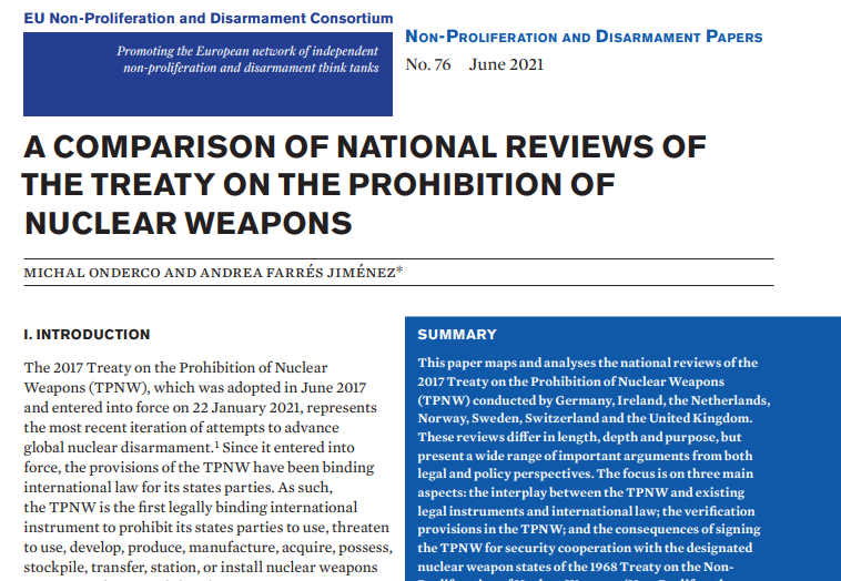 Comparación de los exámenes nacionales del Tratado sobre la Prohibición de las Armas Nucleares (artículo en inglés)