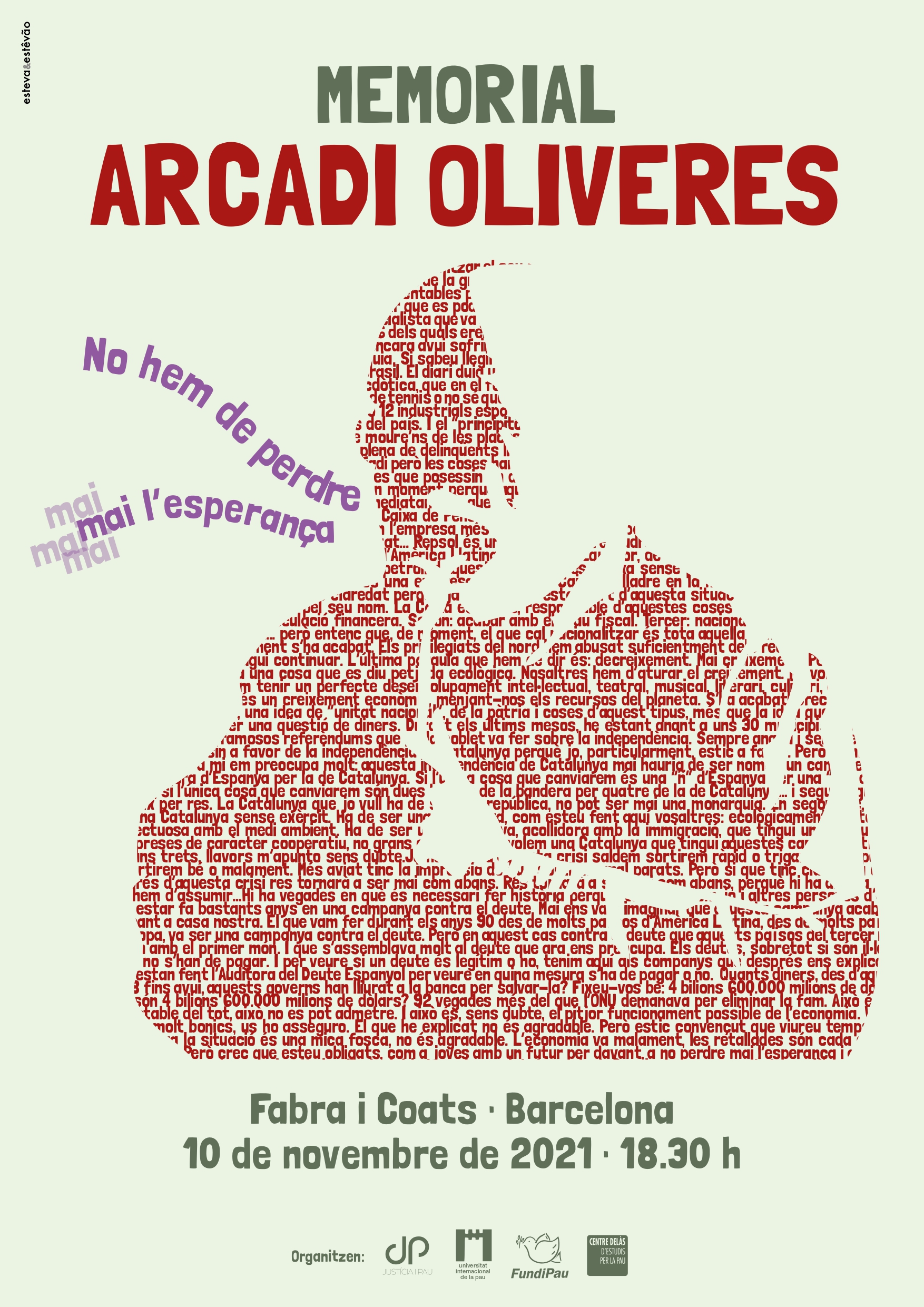 Las entidades de paz catalanas rendiremos homenaje a Arcadi Oliveres en un Memorial en Barcelona el próximo 10 de noviembre